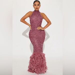 WOMENS NEW! ZOEY FEATHERED SEQUIN DRESS